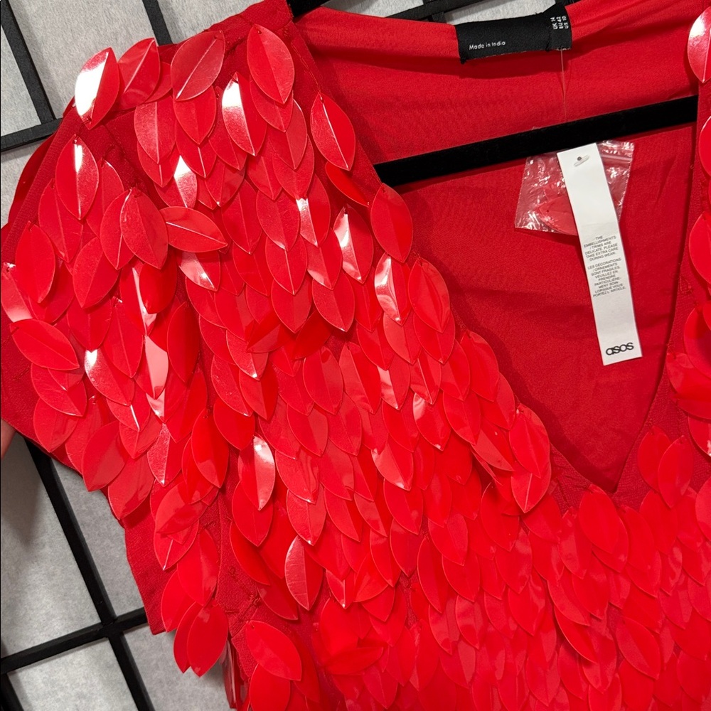 ✨❤️‍🔥ASOS DESIGN Feather Embellished Mini Dress – Red | Size 10 ✨ - Picture 10 of 13
